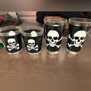 Skull Water Glasses x4 pirate punk goth Halloween cups drink event party